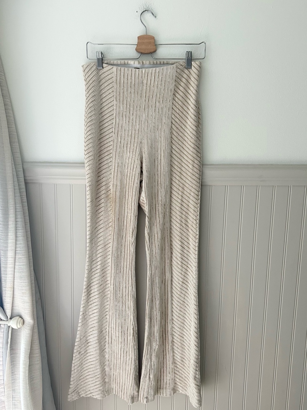 Free People Medium Morning Oat Velvet Flare Pull-On Pants